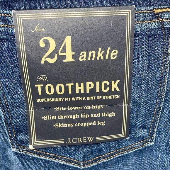 J Crew Womens Low Rise Toothpick Super Skinny Cropped Denim Jeans Blue Sz 24 NWT - Picture 5 of 10